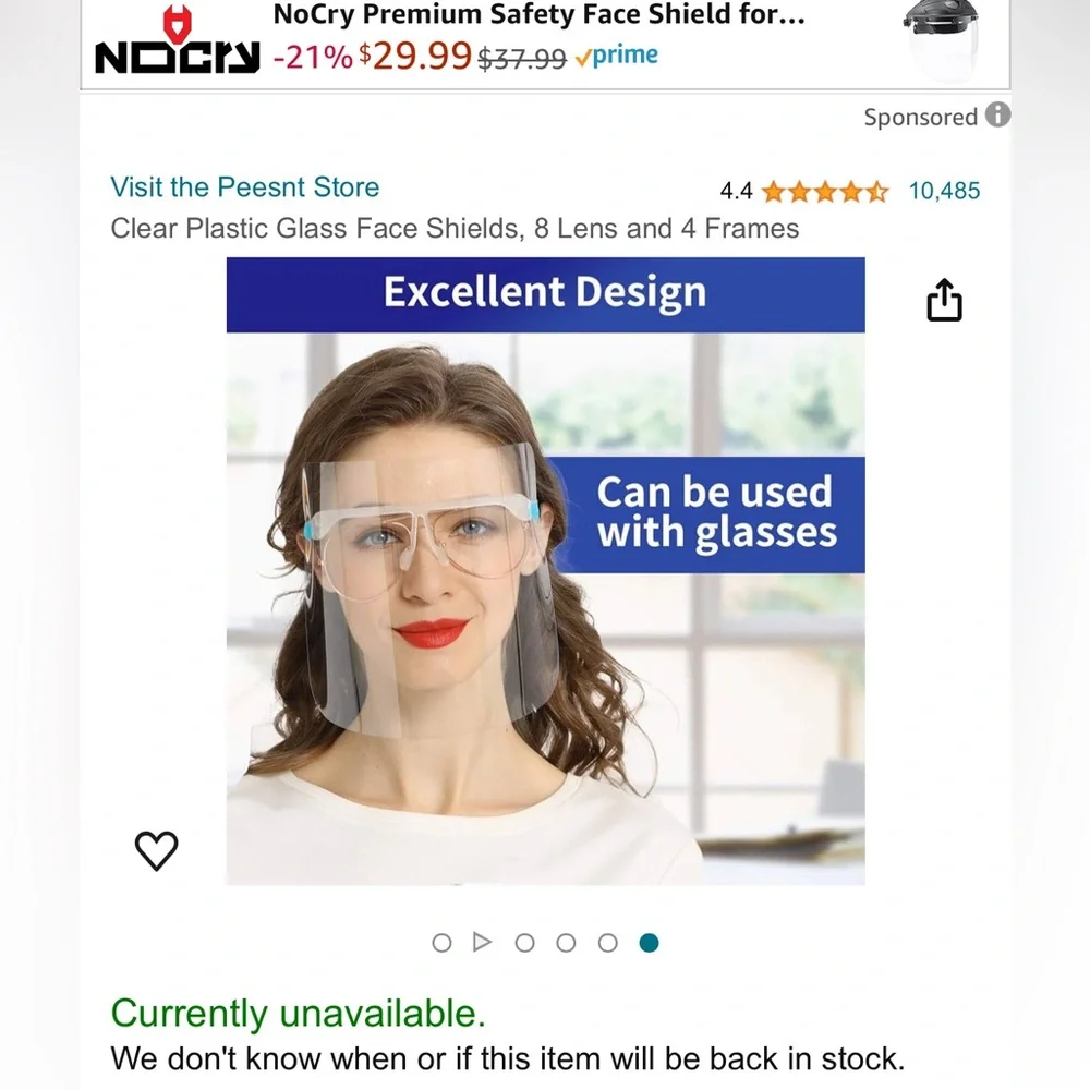 Clear face shield, unused, unisex